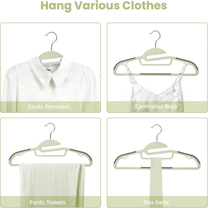 BAGAIL Plastic Hangers 50 Pack with Non-Slip Design,0.2 Inches Thick, 360°Swivel Hook Space Saving Organizer for Bedroom Closet,Shirts,Pants(Matcha Green- S Shaped)