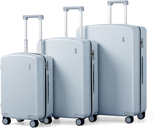 Hanke Hard Shell Luggage Sets 3 Pieces, Carry On and Checked Luggage Sets with Spinner Wheels, Durable PC Hardside Rolling Suitcase for Travel (20/24/28 Inch, Grey)