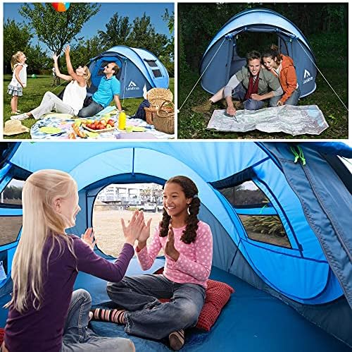 4 Person Easy Pop Up Tent Waterproof Automatic Setup 2 Doors-Instant Family Tents for Camping Hiking & Traveling