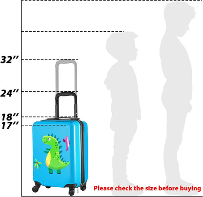 Sanwuta 4 Pcs Kids Luggage Set Kids Backpack Travel Rolling Suitcase with Wheels U-shape Pillow Childrens Gift for Girls Boys(17 Inch,Dinosaur Style,Blue)