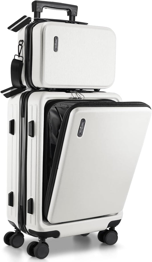 22 Inch Carry On Luggage 22x14x9 Airline Approved, Carry On Suitcase with Wheels, Hard-shell Carry-on Luggage, Durable Luggage Carry-On, White Small Suitcase with Cosmetic Case