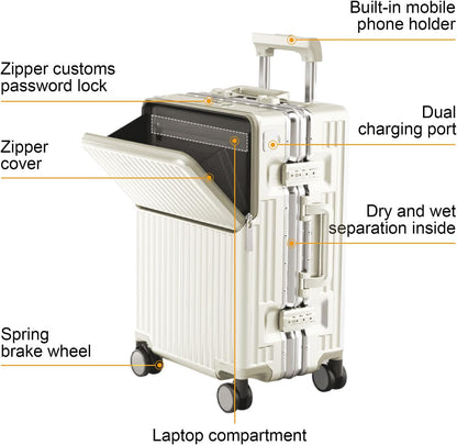 Zipperless Luggage, Polycarbonate Aluminum Hard Shell, Expandable Carry-On Suitcase with Spinner Wheels, Hard Shell Suitcase, 26 Inch Cabin