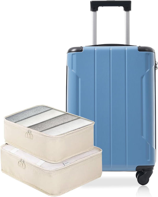 Merax Carry on Luggage Set, 20 Inch Hardshell ABS Suitcase with Spinner Wheels, Built-in TSA Lock & 2 Packing Cubes Airline Approved for Business Weekend Travel