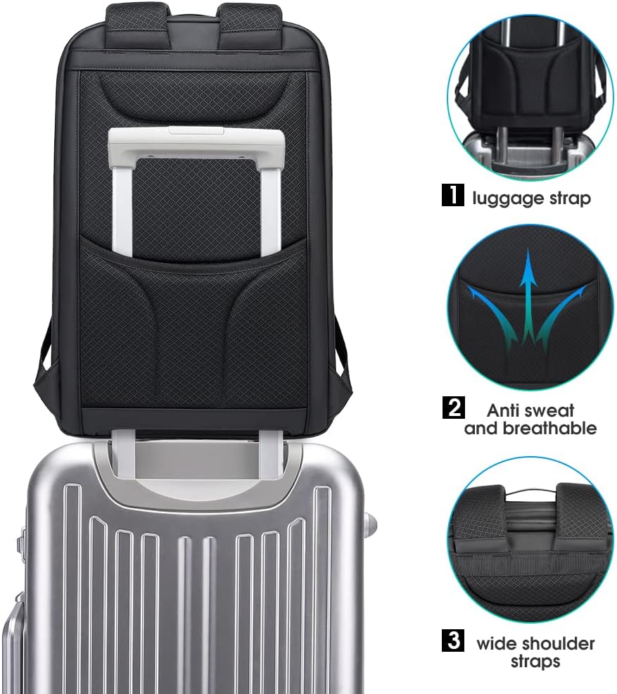 BANGE Anti Theft Backpack with Lock,Business Backpack with USB Charging Port, Office Laptop Fit for 15.6 INCH Laptop