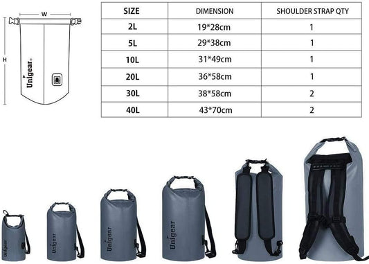 Unigear Dry Bag Waterproof, 2L/5L/10L/20L/30L/40L Floating and Lightweight Bags for Kayaking, Boating, Fishing, Swimming and Camping with Waterproof Phone Case