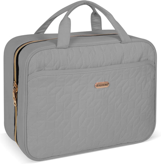 BALHLHG Toiletry Bag for Women With Hanging Hook, Medium Travel Makeup Organizer, Water-resistant Cosmetic Toiletries Bag for Bathroom, Trip, Business, Grey