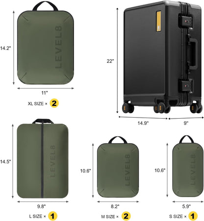 LEVEL8 Zipperless Carry On Suitcase Airline Approved with Aluminum Frame, Hard Shell Luggage with Spinner Wheels, Metal Travel Luggage with Packing Organizers, 20 Inch, Black