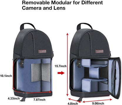 MOSISO Camera Sling Bag, DSLR/SLR/Mirrorless Camera Backpack Case Shockproof Photography Backpack with Tripod Holder & Removable Modular Inserts Compatible with Canon/Nikon/Sony/Fuji
