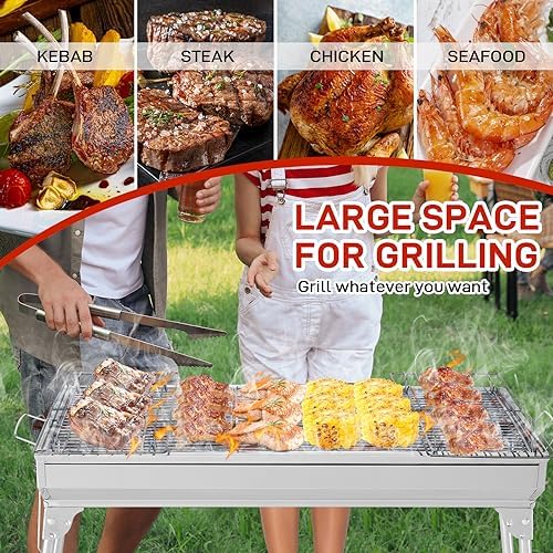 Outvita Portable Charcoal Grill, 28x13x27" Foldable Barbecue Grill