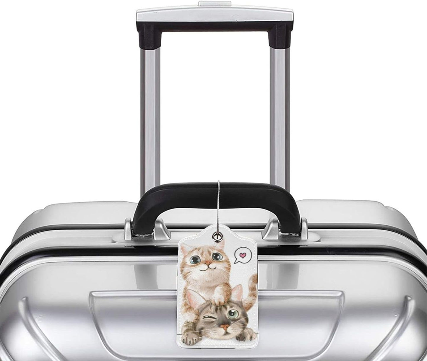 Set of 2 Cute Cats Luggage Tags for Suitcases Bag Tag with Full Back Privacy Suitcase Labels Identifiers, Funny Animals Pattern PU Leather Backpack Name Tags for Women Girls Teen Kids Boys Travel