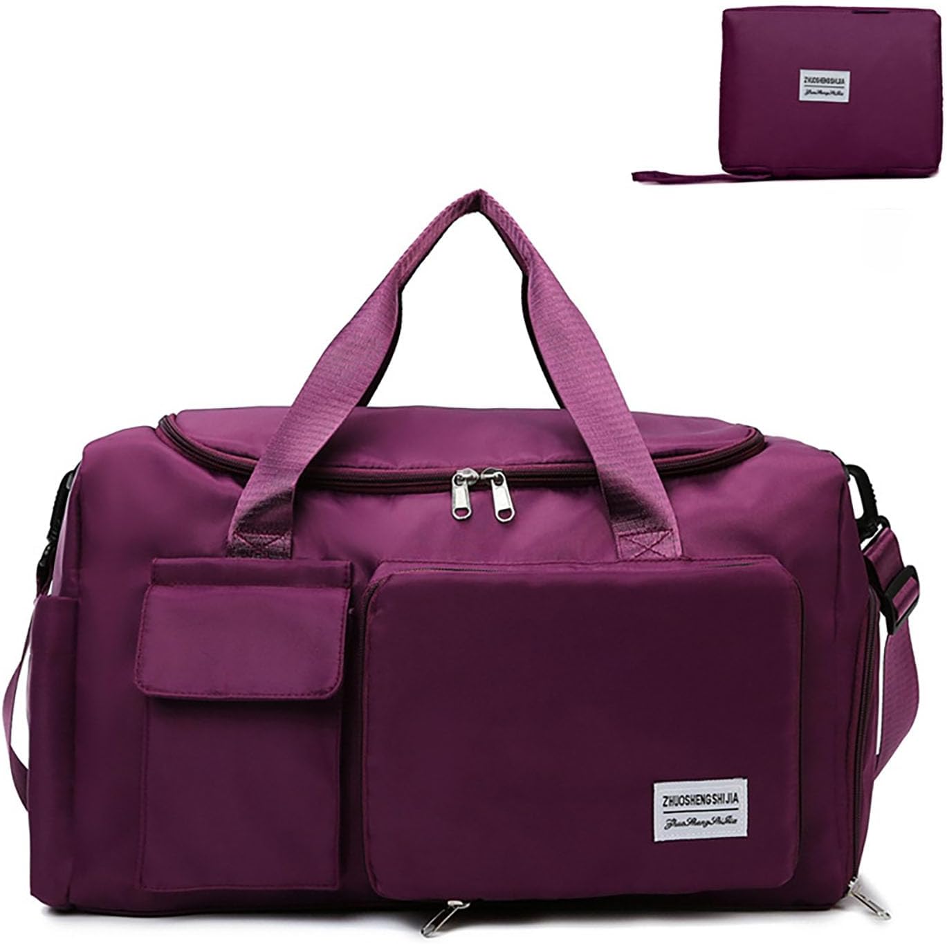 Multipurpose 20L Foldable Duffel Bag Gym Yoga Bag Carry-On Shopping Sack Travel Organizer Cabin Bag Sundry Package Wet&Dry Compartment (Wine Red)