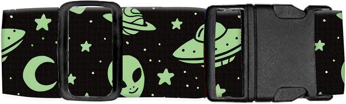 Luggage Straps for Suitcases Travel Belt Accessories, Cute Suitcase Strap, Adjustable Luggage Belt Strap, Heavy Duty with Quick-Release Buckle Luggage Strap Cute Green Aliens