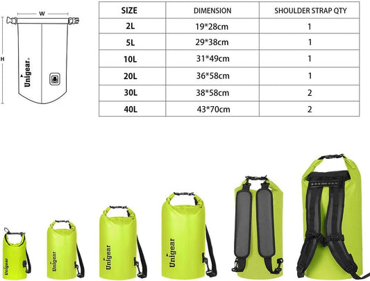 Unigear Dry Bag Waterproof, 2L/5L/10L/20L/30L/40L Floating and Lightweight Bags for Kayaking, Boating, Fishing, Swimming and Camping with Waterproof Phone Case