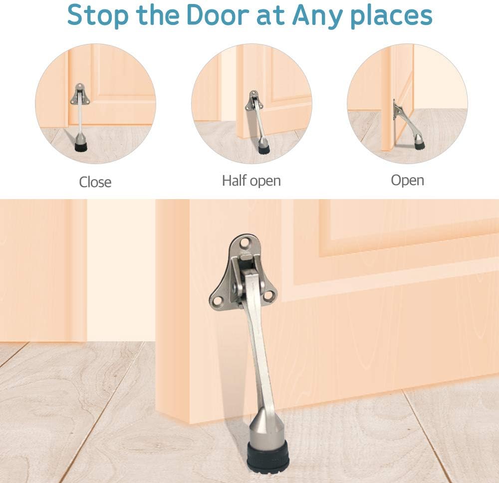 Door Stopper, Kick Down Door Stops for Heavy Doors, with Rubber Tip and Spring Lever, Adjustable, Easy to Set Down and Release, 4-Inch, for Wide Doors (4inch x 30pack, Satin Nickel)