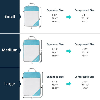 Compression Packing Cubes 6 Set, Compressible Space-Saving Packing Cubes for Travel - Compression Bags, Luggage Organizer, Travel Essentials for Women, Teal