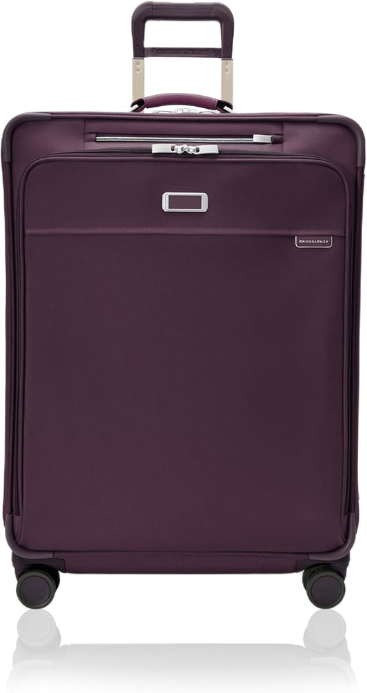 Briggs & Riley 29" Large Expandable Spinner - Checked Luggage for Travel, Suitcases with Wheels, Softside Rolling Bag for Men & Women, Self-Repairing Zipper - Baseline Collection, Plum