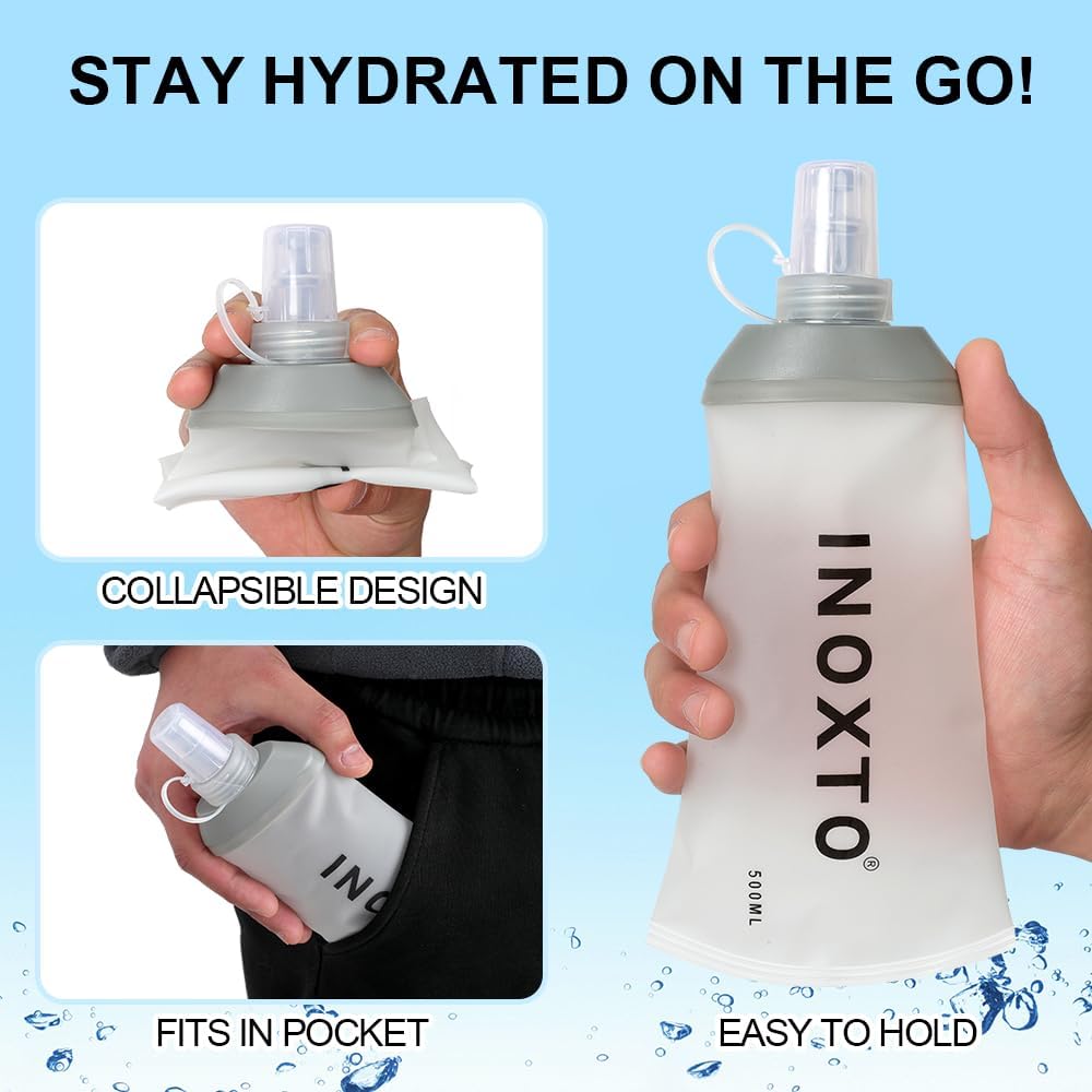 INOXTO Soft Flask,Collapsible Soft Water Bottles for Hydration Vests and Running Packs, Soft Flask Running Bottles for Hiking Cycling(250/500 ml) (2 PCS BIG)