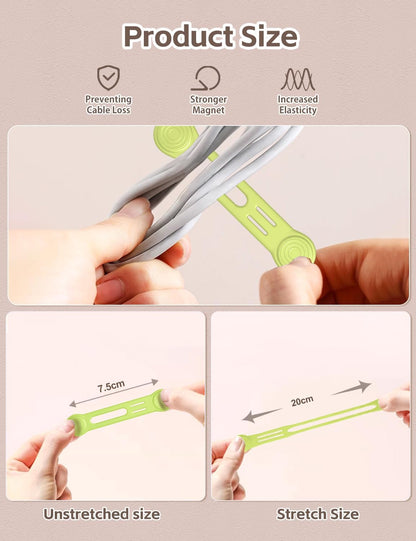 Kanemc Magnetic Cable Organizer For Cords, Cord Wrap Silicone Zip Ties Twist Ties Magnet Strap For Smartphone Charger Earphone Video Game USB C Cables (Macaron Color, S-size)