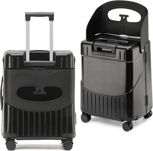 22 Inch Hardside Checked Luggage with Child Seat - 40L Spinner Suitcase W/TSA Lock, Aircraft-Grade ABS+PC Shell & Commercial Wheels for Family Travel