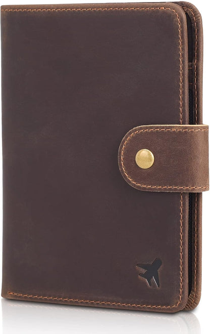Polare Luxury RFID Blocking Leather Passport Holder Travel Wallet For Men and Women (Dark Brown(Snap Version))