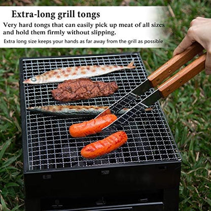 IMAGE Wooden BBQ Accessories Grill Sets,Stainless Steel BBQ Grill Tools Utensils Set for Outdoor Grilling, Cooking, Backyard Barbecue & Camping Gift for Man Dad Women Barbecue Enthusiasts Set of 4