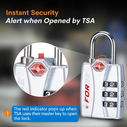 Forge TSA Luggage Combination Lock - Open Alert Indicator, Easy Read Dials, Alloy Body- Ideal for Travel, Lockers, Bags (Silver)