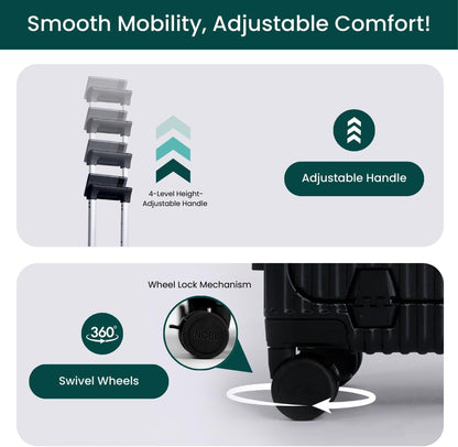 Nobl Travel Carry On Luggage, Noble Zipperless Aluminum Frame, 22.5x15x9.5, 360 Degree Spinner Wheels, TSA Locks, USB Charging Port, Cup & Phone Holder - Black