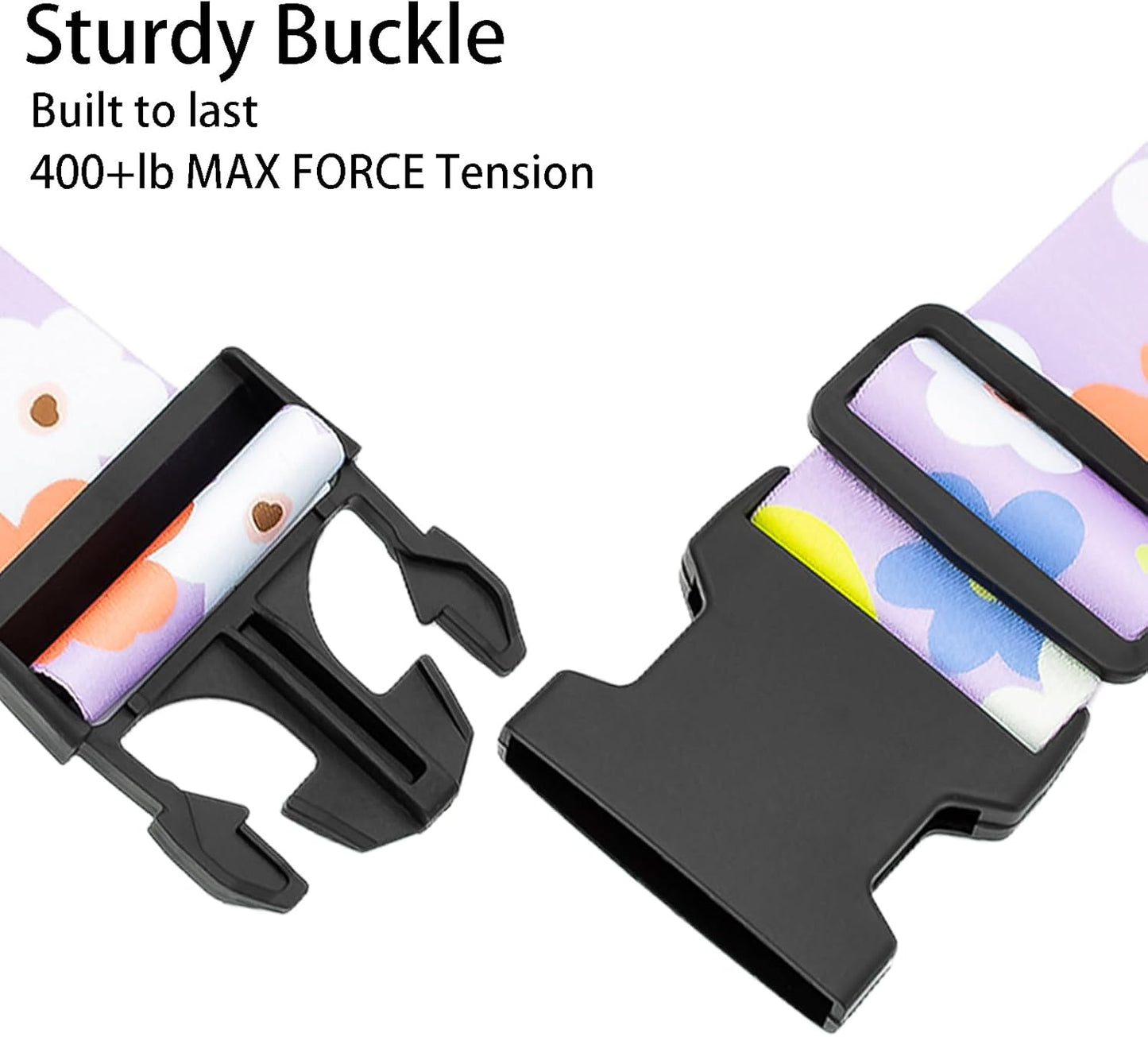 Colored Flowers Luggage Straps for Suitcases, Adjustable Luggage Travel Belt to Keep Luggage Security While Travel, Strong Polyester Fabric, Easy-to-Recognize Stylish Design Travel Accessories, 2 Pack