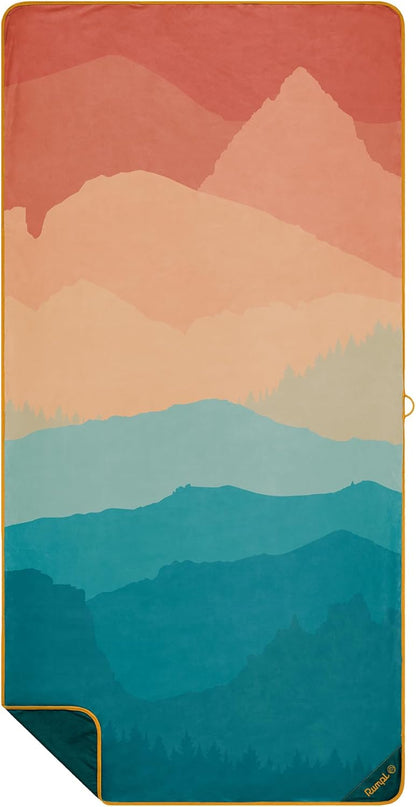 Rumpl Tech Towel Quick-Dry Towel for Travel, Beach, and Camp, Rocky Mountain Sunset Fade