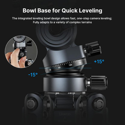 ULANZI F38 Video Travel Tripod, 61.4" Lightweight Carbon Fiber Camera Tripod with Quick Release 1/4" Screw & Video Head, for Most Cameras/DSLR/Projector, Weight 2.38lbs, Maxload 22lbs