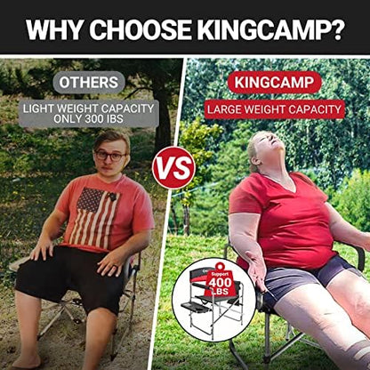 KingCamp 2-Pack Camping Folding Director Chairs with Side Table & Storage, Red