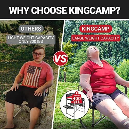 KingCamp Heavy Duty Camping Director Chair, Folding with Side Table & Storage, Red