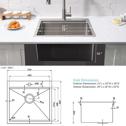Bar Sink Drop In Workstation-Bokaiya 21x20 Small Drop In Kitchen Sink Stainless - Image 8