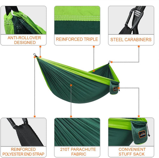 Camping Hammock, Super Lightweight Portable Parachute Hammock with Two Tree Straps Single or Double Nylon Travel Tree Hammocks for Camping Backpacking Hiking