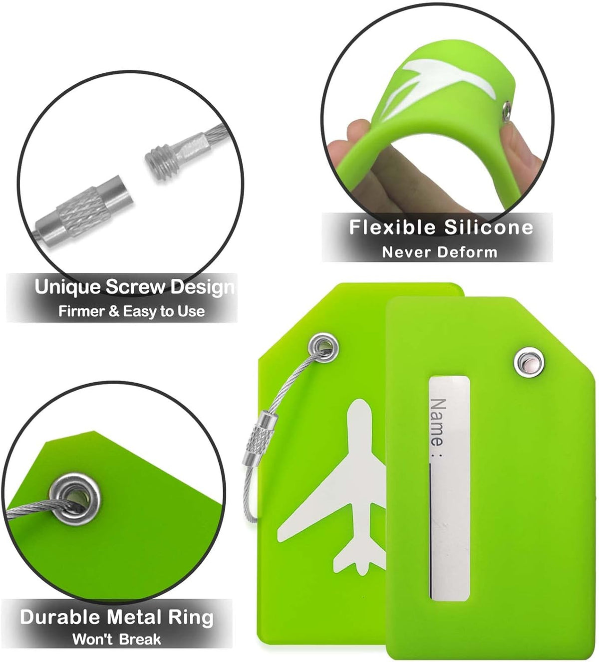 Luggage Tags for Suitcases, Quickly Spot 8Pcs Luggage Identifier Tags, Travel Essentials Accessories Name Tags for Backpacks, Suitcases, Bags, Baggage, Cruise - Flexible Silicone (Green)