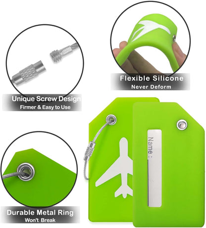 Luggage Tags for Suitcases, Quickly Spot 8Pcs Luggage Identifier Tags, Travel Essentials Accessories Name Tags for Backpacks, Suitcases, Bags, Baggage, Cruise - Flexible Silicone (Green)