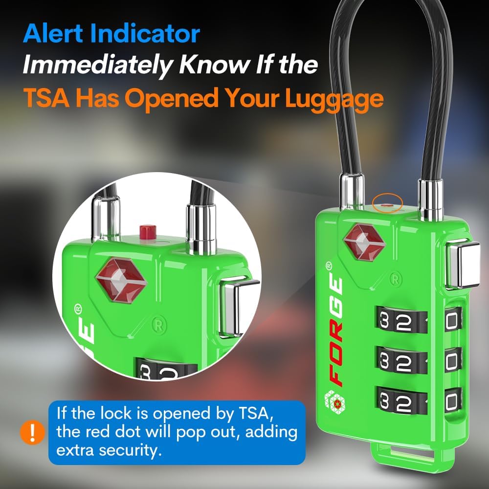 Forge TSA Approved Luggage Locks, Re-settable Combination with Alloy Body(Green 2 Locks)