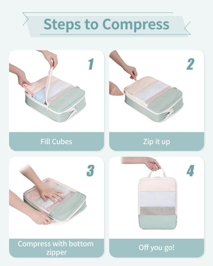 Narwey 6 Set Compression Packing Cubes for Travel Kids Women Carry on, Packing Organizers Bag for Backpack Luggage Suitcase Duffle Bags