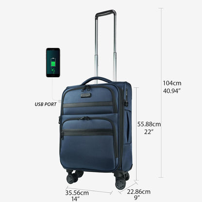 KROSER Softside Expandable Carry On Luggage with Spinner Wheels & Built-in TSA Lock, Durable Suitcase Rolling Luggage with USB Port, Carry-On 20-Inch, Haze Blue