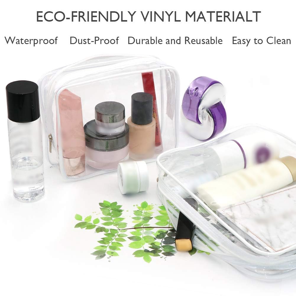 APREUTY Clear Makeup Bags, TSA Approved 6Pcs Cosmetic Makeup Bags Set Clear PVC with Zipper Handle Portable Travel Luggage Pouch Airport Airline Organization (White)