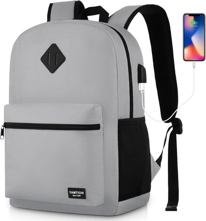 Unisex School Backpack,Classic Bookbag Adults and Teens Schoolbag with USB Port for High School College Office Work Travel