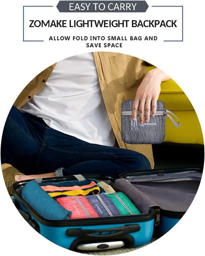 ZOMAKE 25L Ultra Lightweight Packable Backpack, Foldable Hiking Backpacks Water Resistant Small Folding Daypack for Travel(Black)