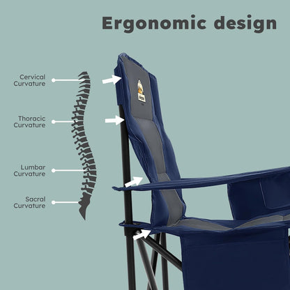 Oversized Camping Chairs 2 Pack - 450lbs Support Heavy Duty Folding Camp Chair Wide Portable Outside Collapsible Chairs with Carry Bag,Cooler,Cup Holder for Outdoor,Lawn,Sports,Baseball,Soccer-Navy