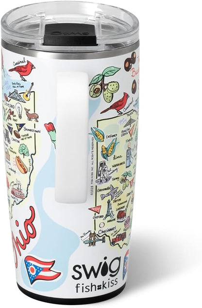 Swig Life 22oz Travel Mug, Insulated Tumbler with Handle and Lid, Travel Coffee Mug, Cup Holder Friendly, Stainless Steel 22 oz Tumbler, Reusable Insulated with Lid (Ohio)