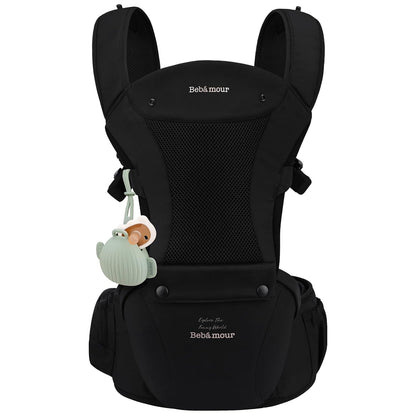 Bebamour Baby Carrier with Hip Seat,All-Position Breathable Mesh Hip Seat & Carrier 0-36Months with Head Hood, 3 PCS Teething Pads, Waist Extender,Storage Bag & Pacifier Case(Black)