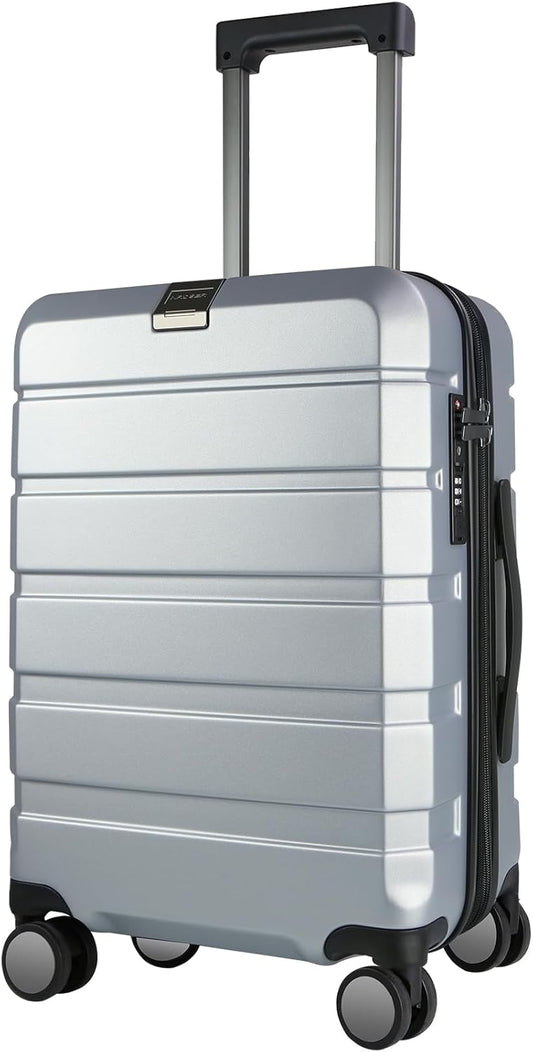 KROSER Hardside Expandable Carry On Luggage with Spinner Wheels & Built-in TSA Lock, Durable Suitcase Rolling Luggage with USB Port, Carry-On 20-Inch, Silver Grey