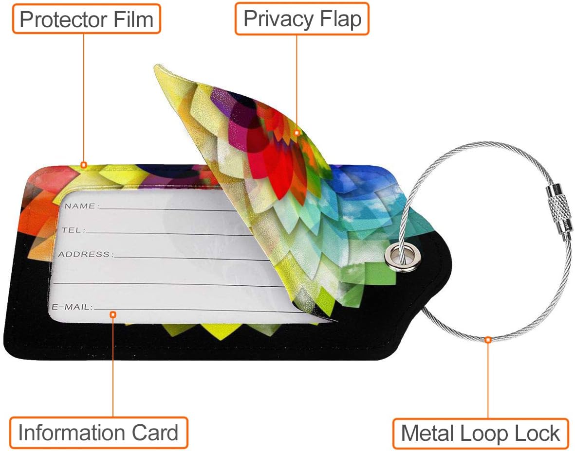 2 Pack Luggage Tag for Suitcase, Cute Unique Leather Suitcase Tags Identifiers with Privacy Name Address Labels & Durable Steel Loop for Women Men Travel