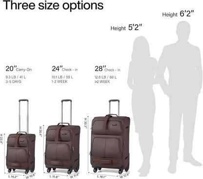 Hanke 28 Inch Softside Expandable Luggage with Spinner Wheels,Check Large Luggage Rolling Suitcase Travel Luggage with TSA Approved,Coffee