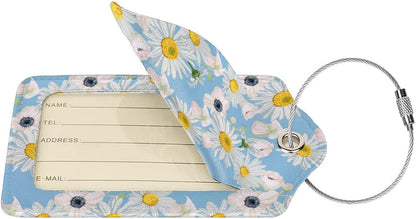 2 Pack Luggage Tag for Suitcase, Cute Unique Leather Suitcase Tags Identifiers with Privacy Name Address Labels & Durable Steel Loop for Women Men Travel