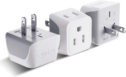Japan, Philippines Travel Adapter Plug by Ceptics - USA 3 Pin Polarized to 2 Prong Unpolarized - Type A (3 Pack) - Dual Inputs - Ultra Compact - Perfect for Cell Phones, Tablet, Camera Chargers (CT-6)